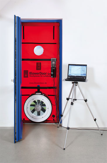 Photograph of a door fan test